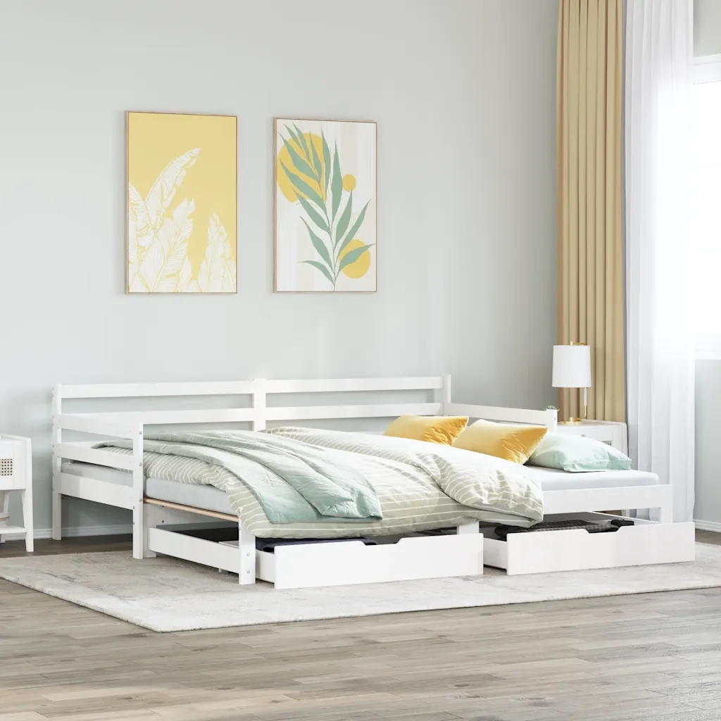Letto Estraibile con Cassetti senza Materasso Bianco 90x200 cm