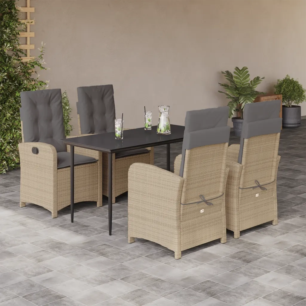 Set Pranzo da Giardino 5 pz con Cuscini Beige Misto Polyrattancod mxl 113407