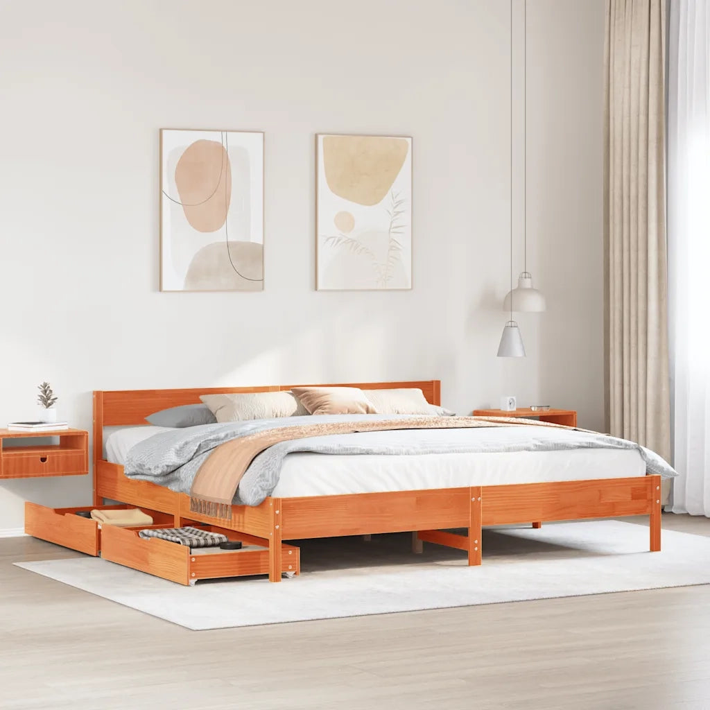 Letto senza Materasso Marrone Cera 200x200 cm in Legno di Pino 3301739
