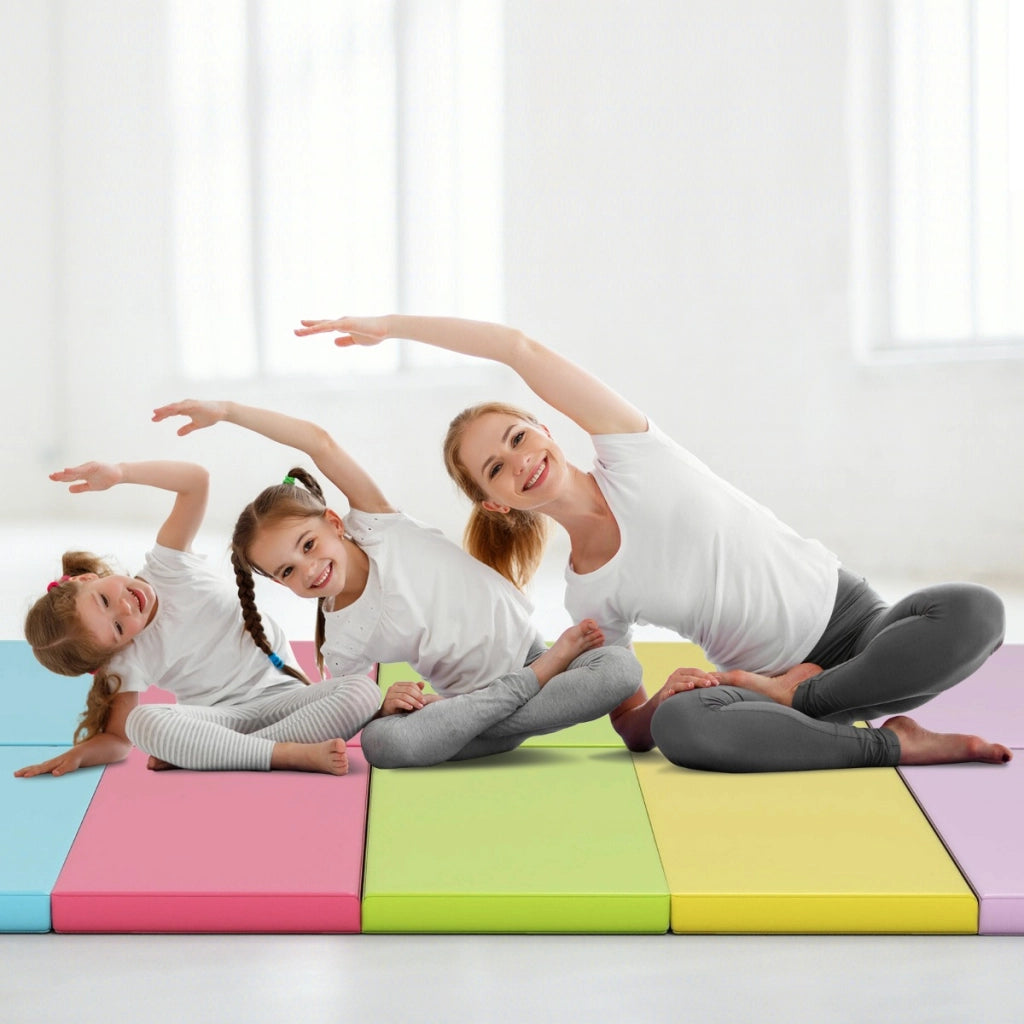 Tappetino spesso da ginnastica pieghevole a 5 pannelli, Tappetino per capriole per bambini portatile 201x75x3cm Colorato 1-Tappetini ginnastica e yoga