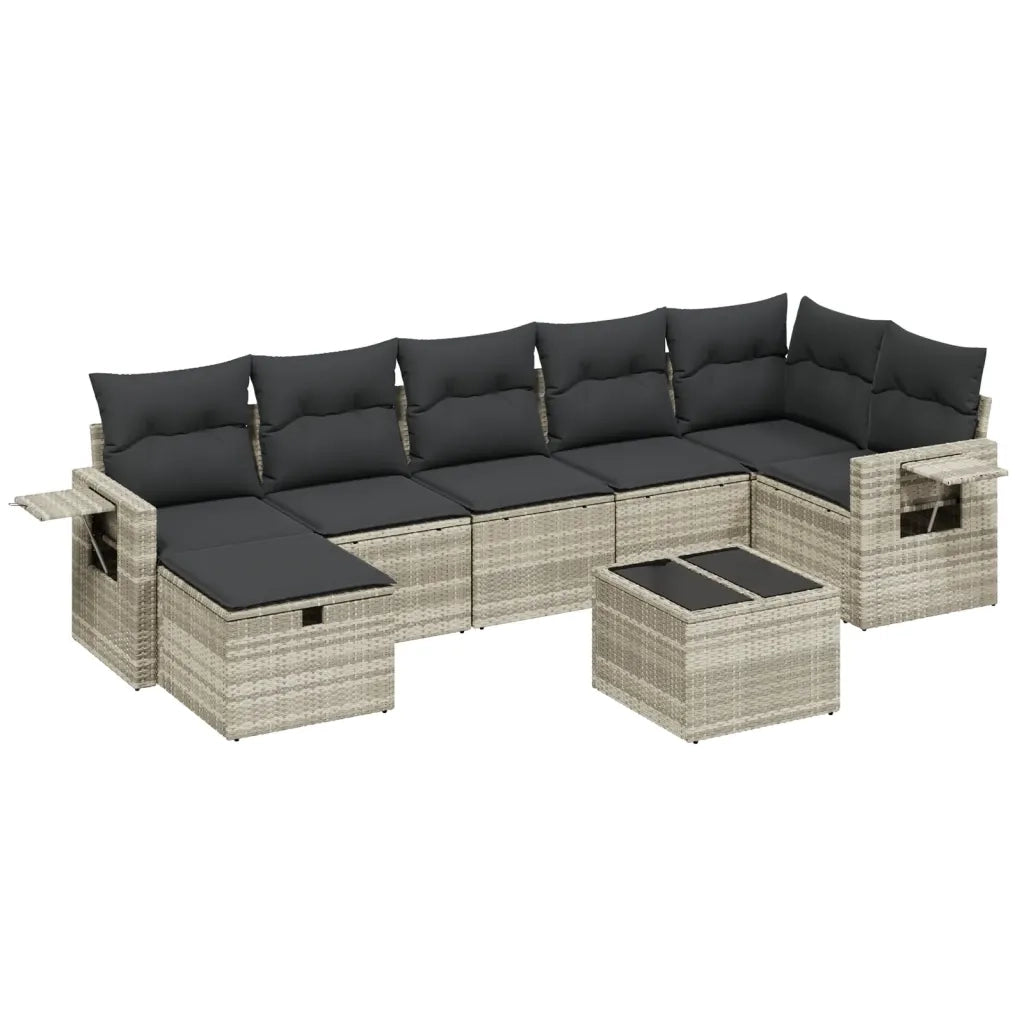 Set Divano da Giardino 8pz con Cuscini Grigio Chiaro Polyrattan