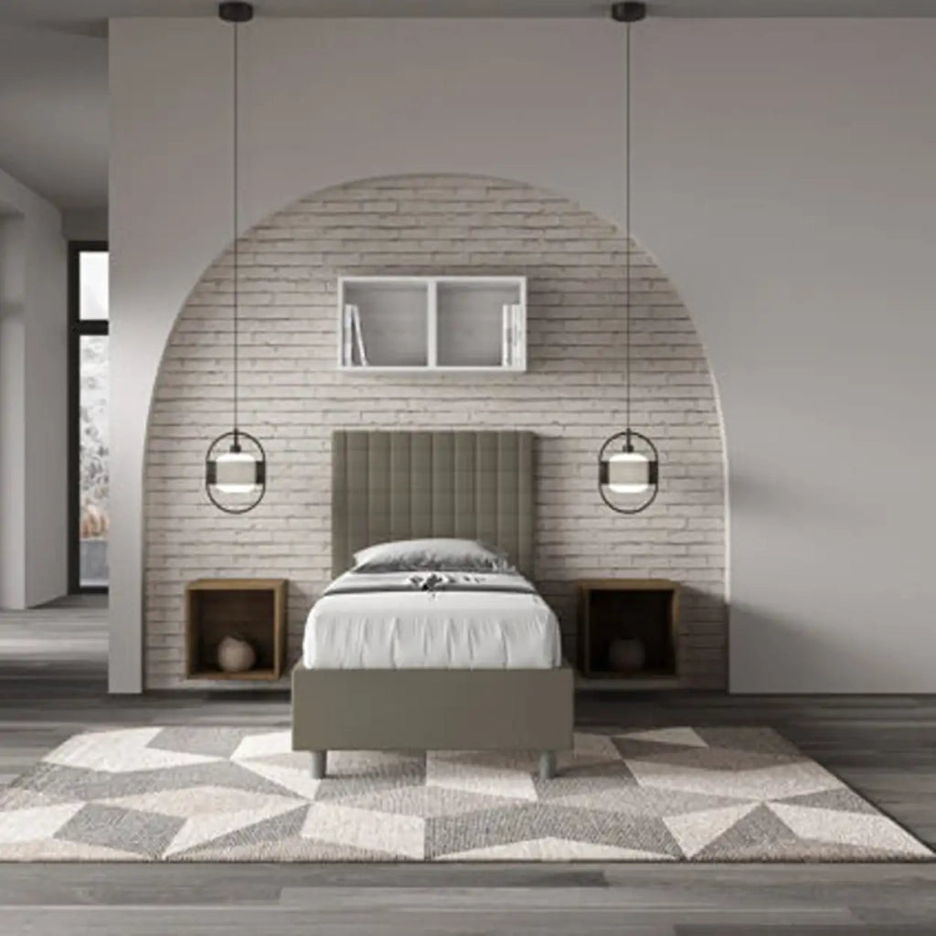 Letto singolo senza rete imbottito 90x200 similpelle cappuccino Sunny