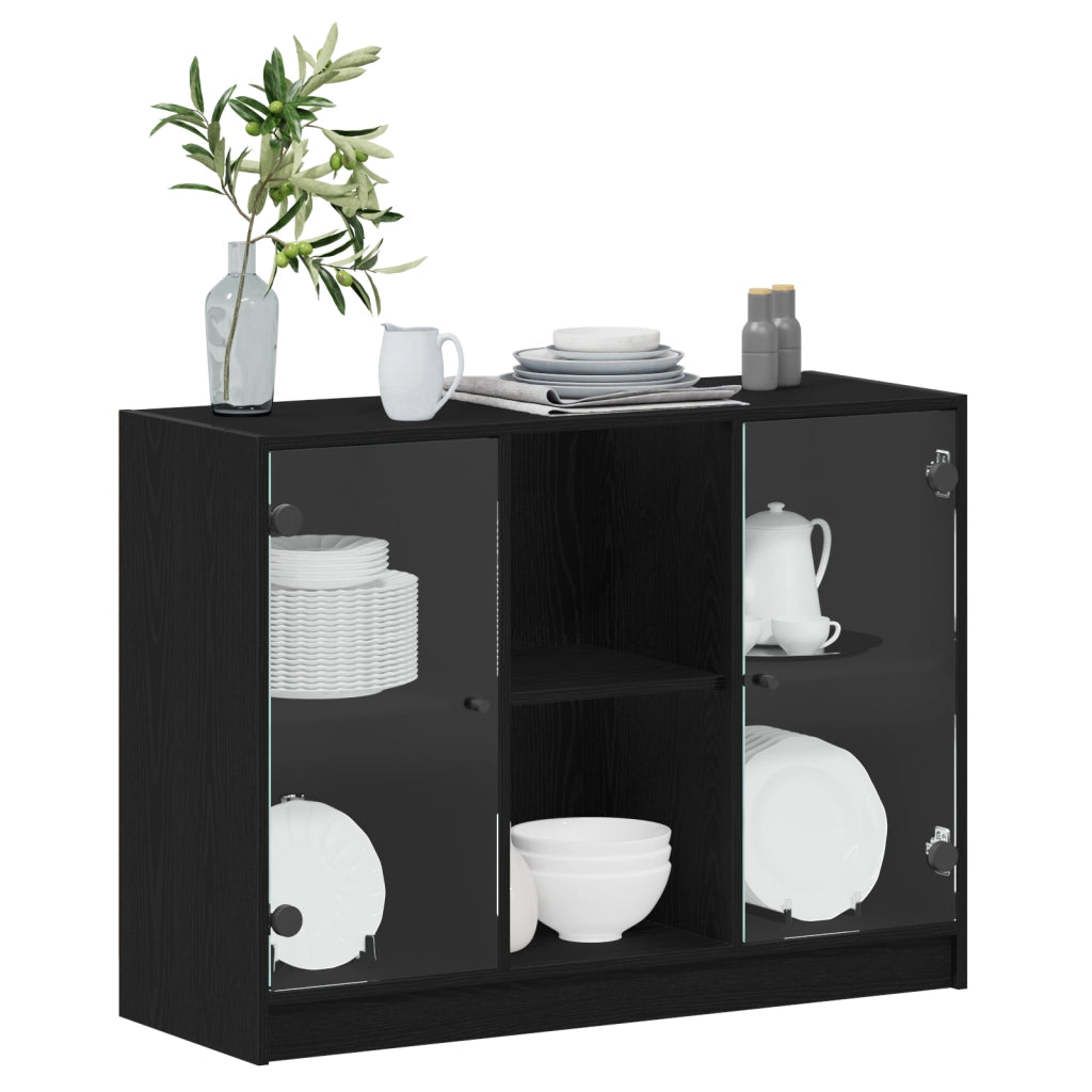 Sideboard Nero Rovere 102x37x75,5 cm Legno Ingegnerizzato