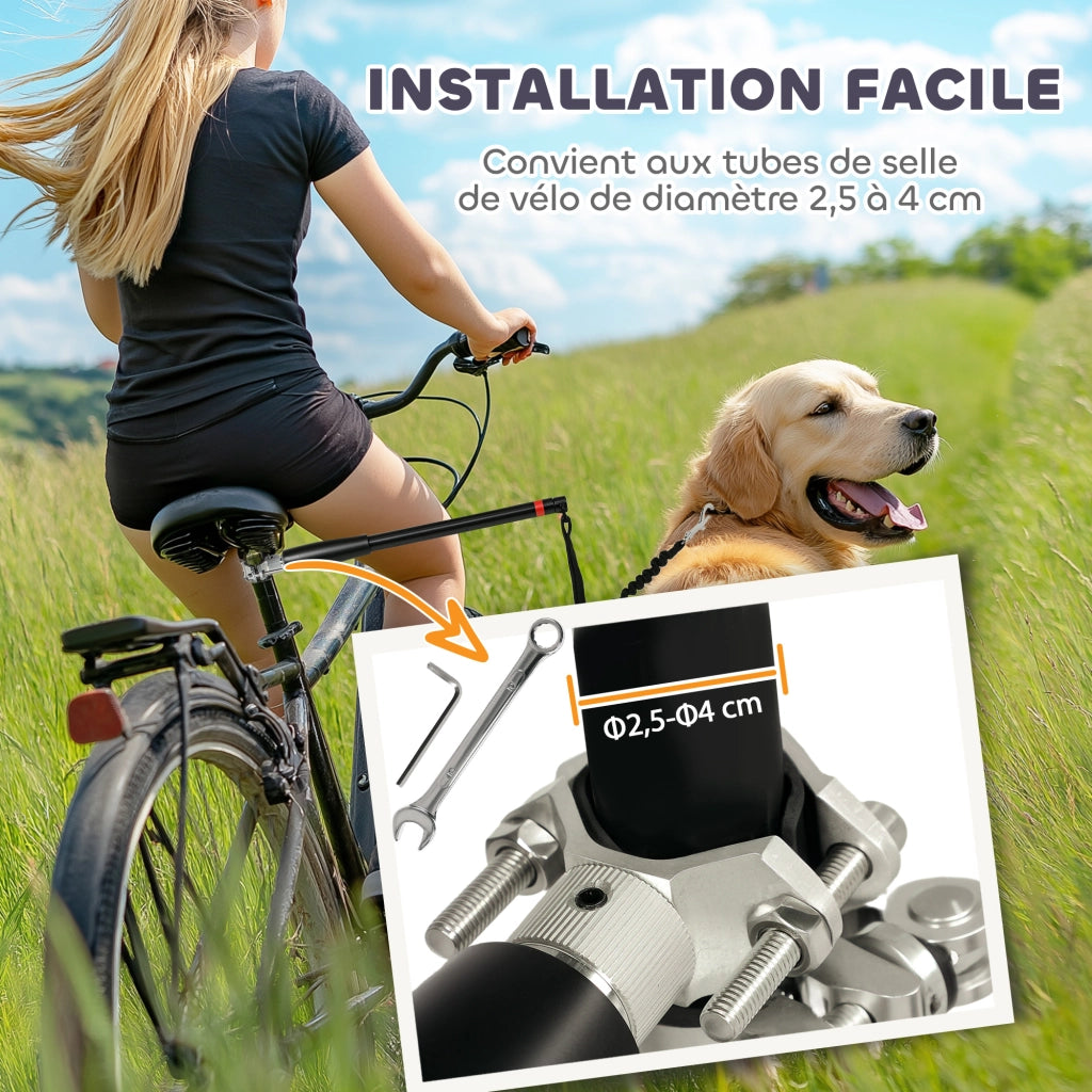 Guinzaglio per Bicicletta Cane 124 cm ¨C zephmum ¨C Nero Acciaio Poliestere