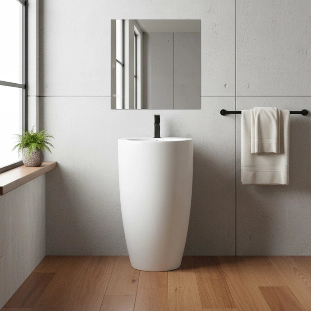 Lavabo freestanding rotondo in ceramica bianco lucido 50x50xH86 – Modello LAV203
