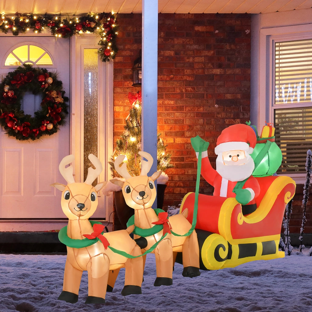 Babbo Natale Inflabile con Slitta e Renne Luci LED ¨C zephmum ¨C Decorazione Esterna 240x57x112 cm