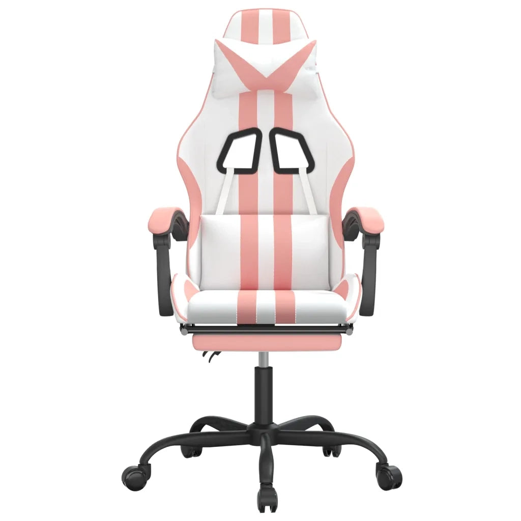 Sedia da Gaming | Sedia da e-sports con Poggiapiedi Bianco e Rosa in Similpelle