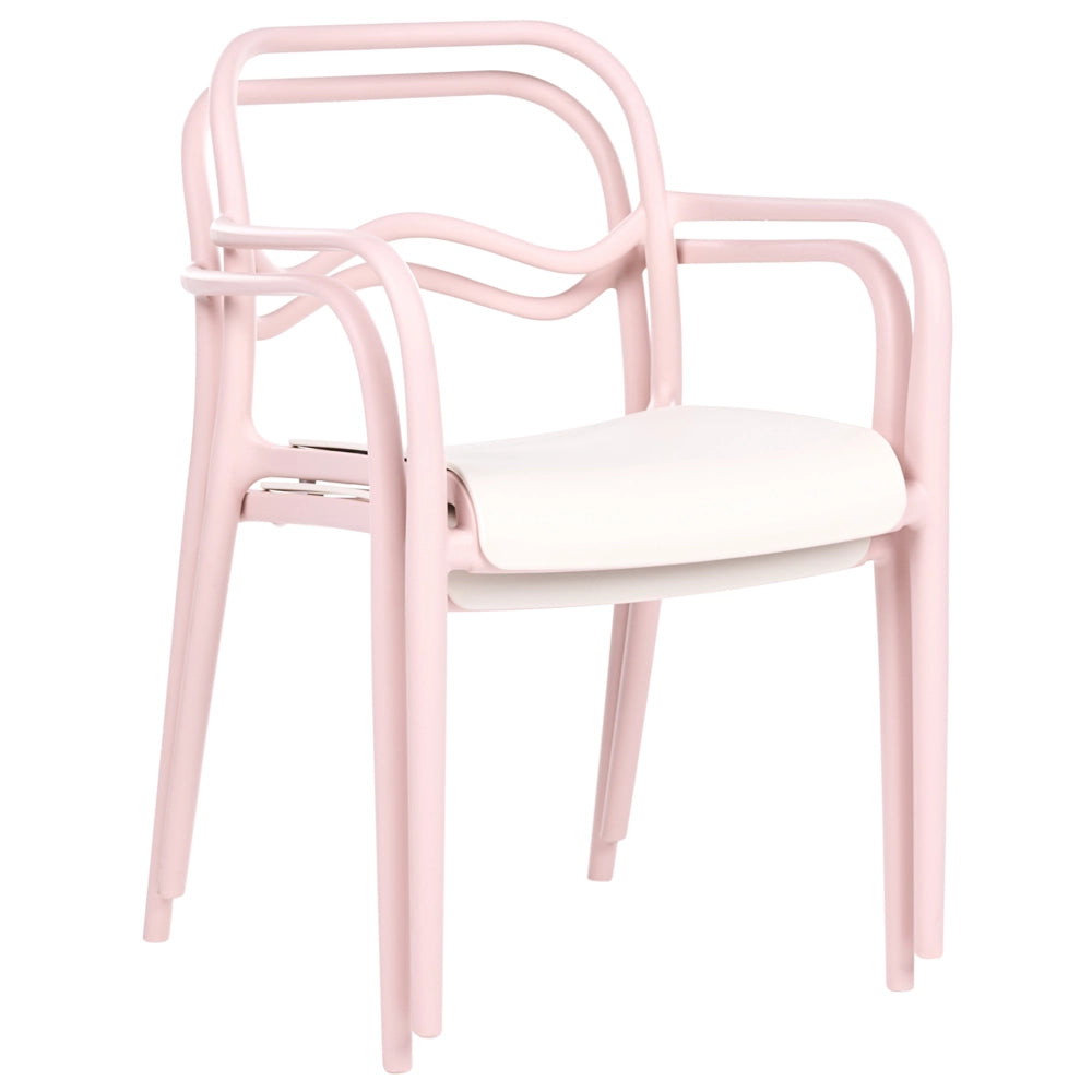 Set di 2 sedie da giardino impilabili in plastica rosa pastello e beige stile retrò per tutte le stagioni
