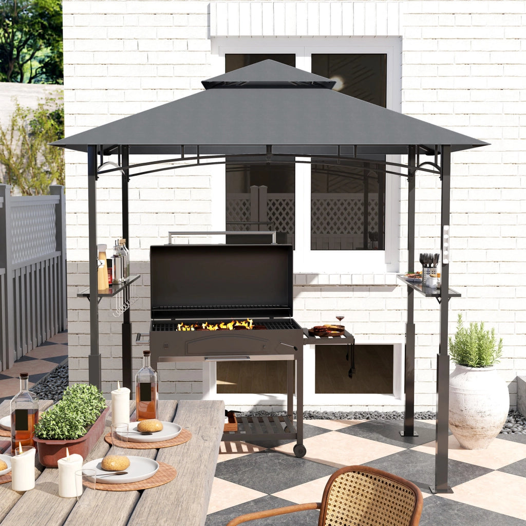 GAZEBO PER GRILL 243x148x248 cm Grigio scuro in metallo con LED