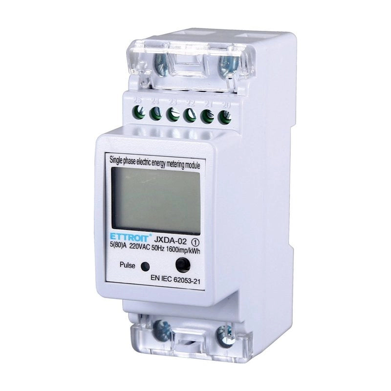 Contatore Energia Elettrica Per Uso Domestico 220V 5(80)A Occupa 2 Moduli Guida DIN