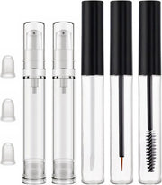 3 pezzi 10 ml Tubi Mascara trasparenti con bastoncino, Tubi Eyeliner vuoti e Tubi Lip gloss + 2 pezzi 10 ml Flessi pompanti senza aria (Confezione da 5 pezzi)