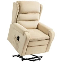 Poltrona Alzapersona Reclinabile a 160° con Poggiapiedi e Telecomando, in Velluto, 85x88x109 cm, Crema