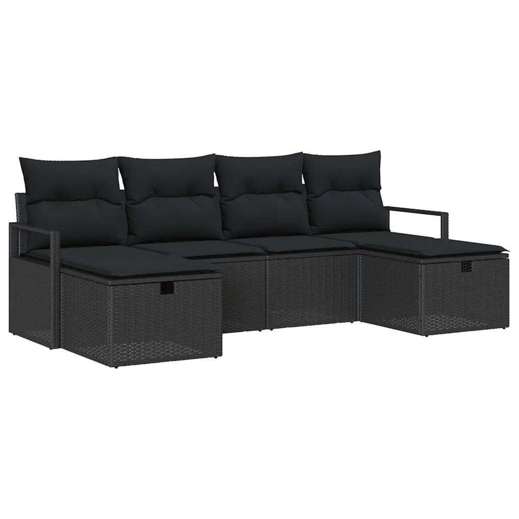 Set di divani con cuscino 6 pcs Nero polyrattan