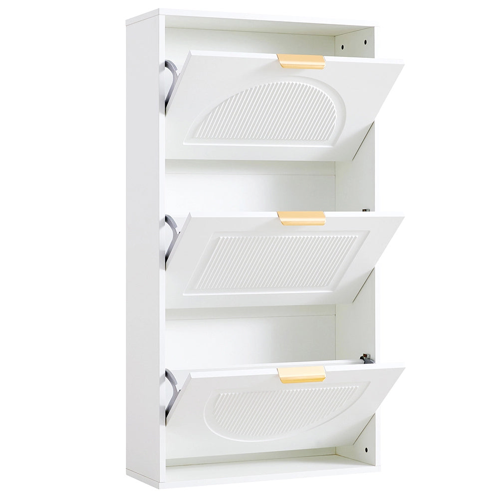 Mobile per scarpe stretto a 3 ante - Xylo - 60x24x114 cm - Bianco per corridoio o soggiorno