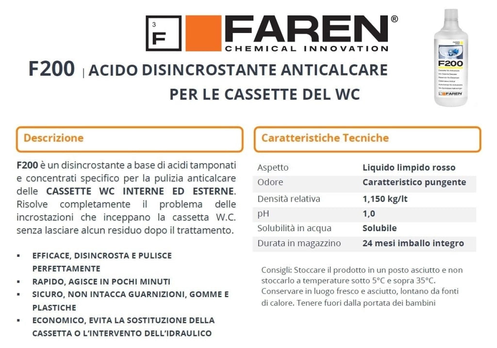 Trattamento Anticalcare Cassette WC F200 Faren 1 L
