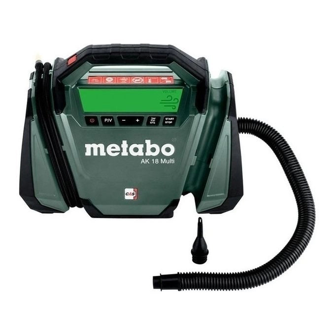 Metabo 600794850 AK 18 MULTI Compressore ad Aria 16 l-min 11 bar Batteria 18 V con Display Retroilluminato e Manometro Integrato colore Nero Verde