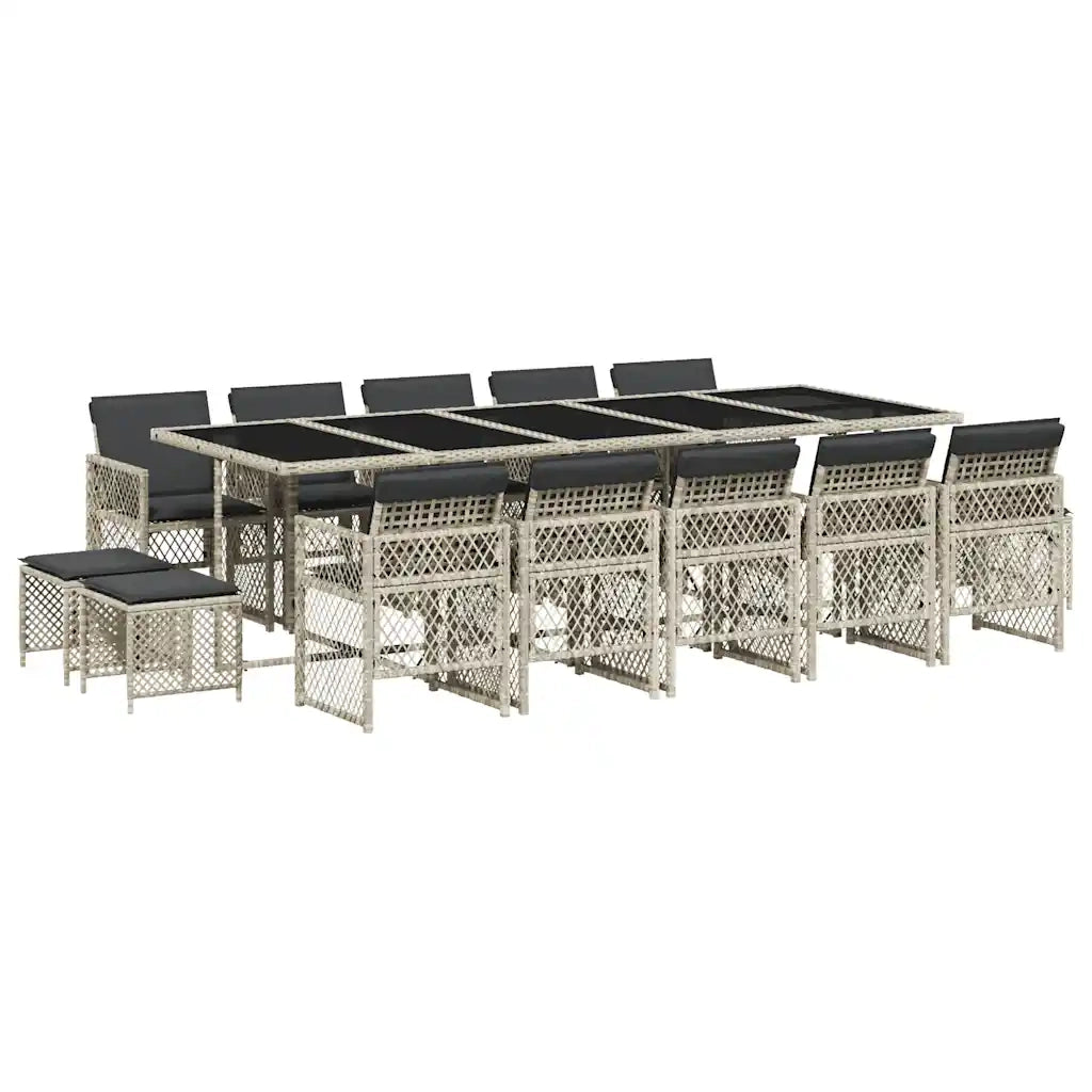 vidaXL Set da Pranzo da Giardino 15 pz con Cuscini Grigio Polyrattan