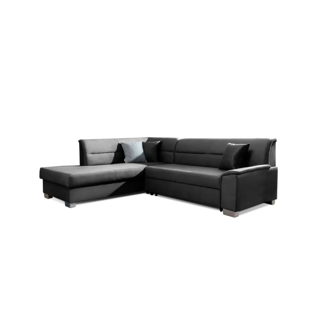 Divano letto angolare TROMSO grigio scuro effetto velluto – Angolo sinistro con contenitore