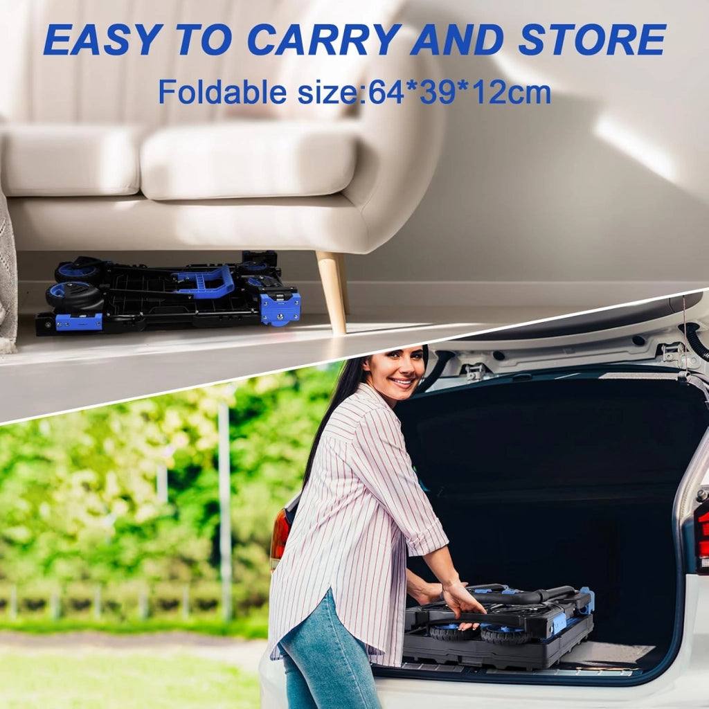 Carrello 2-in-1 con con Grande Scatola Pieghevole, Carrello a Piattaforma max. 150 kg, 2 Elastici con Gancio, Regolabile in Altezza a 3 Livelli, per Trasporto, Shopping, Campeggio, Trasloco (Blu)