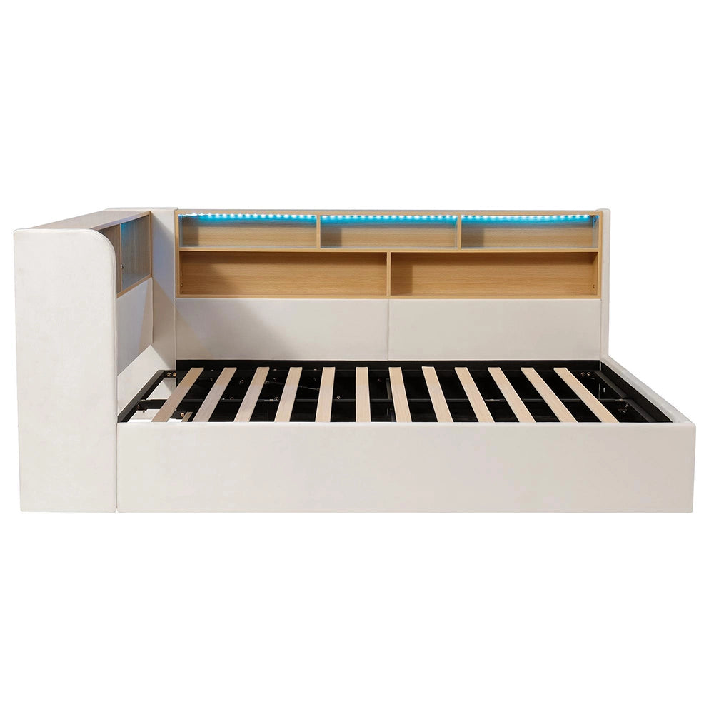 Divano letto con LED - Xylo - 140x190 cm - Beige - Spazio idraulico USB