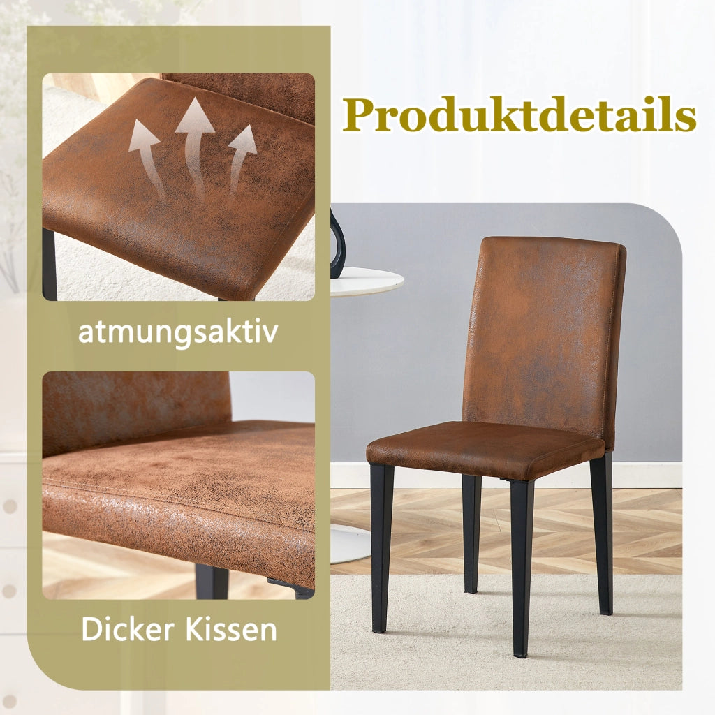 Sedia da pranzo Set di 2 schienale ergonomico e piedini antiscivolo in tessuto metallo Marrone Nero