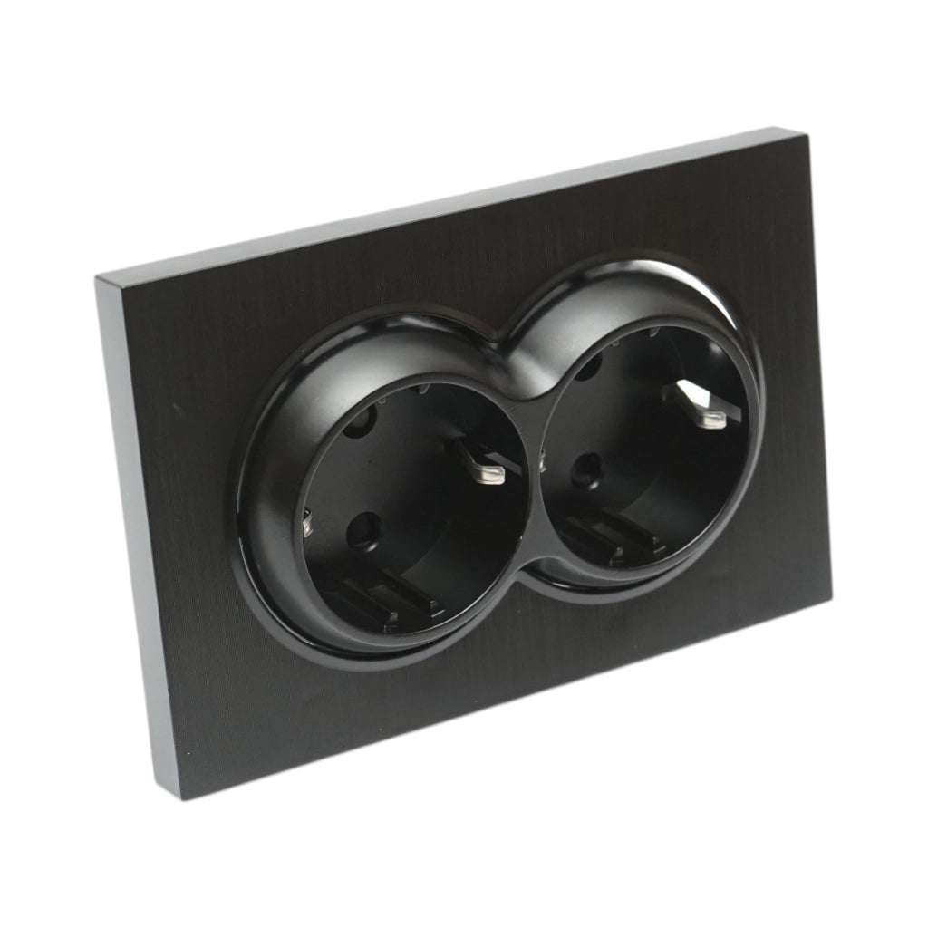 Doppia presa schuko nera da incasso 220V, 16A, ABS 83x150mm