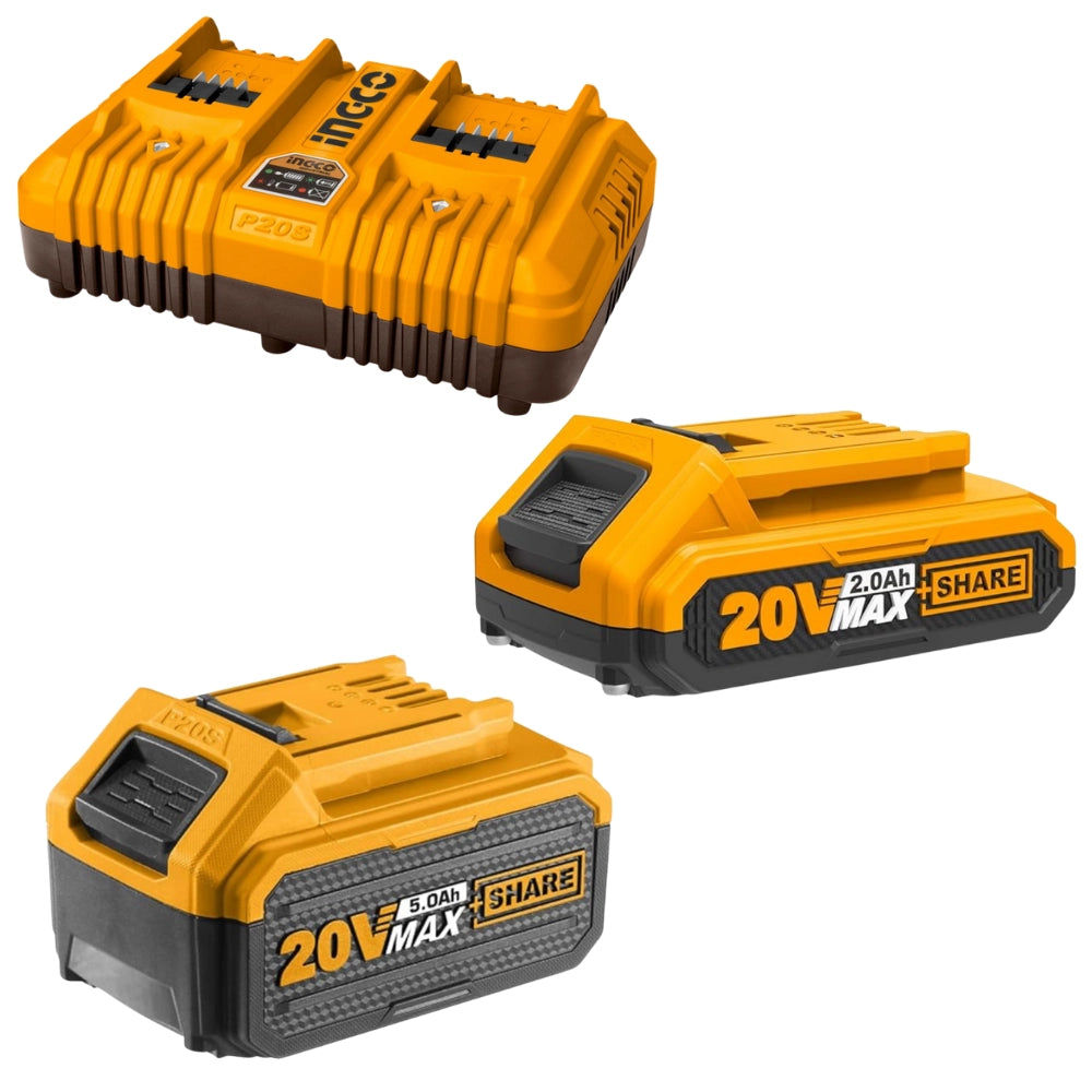 Kit pack pro caricabatterie doppio rapido 4ah + 2 batterie 20v 5 ah 2 ah