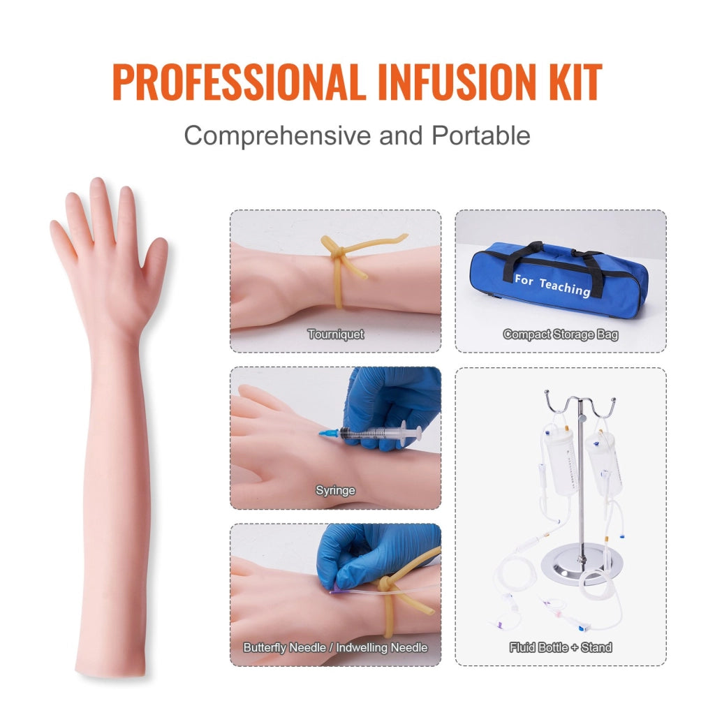 Kit Braccio per Pratica e Formazione Venipuntura LD-HS2 in PVC e Acciaio Inox con Supporto Regolabile e Borsa