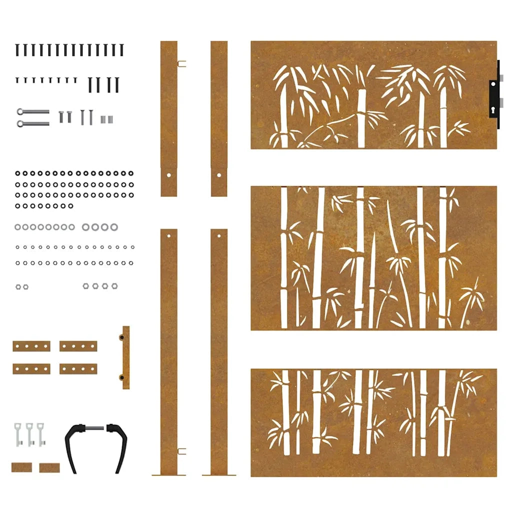 Cancello da giardino 100x150 cm in acciaio Corten e design in bambù 153241