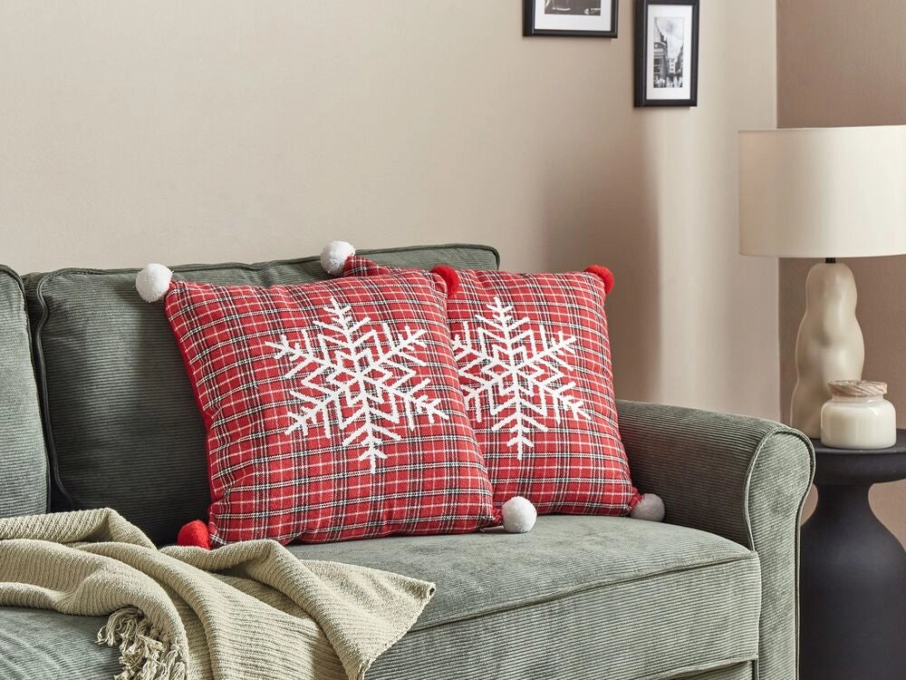 Set di 2 cuscini decorativi in tessuto poliestere rosso con motivo natalizio Tartan 45 x 45 cm