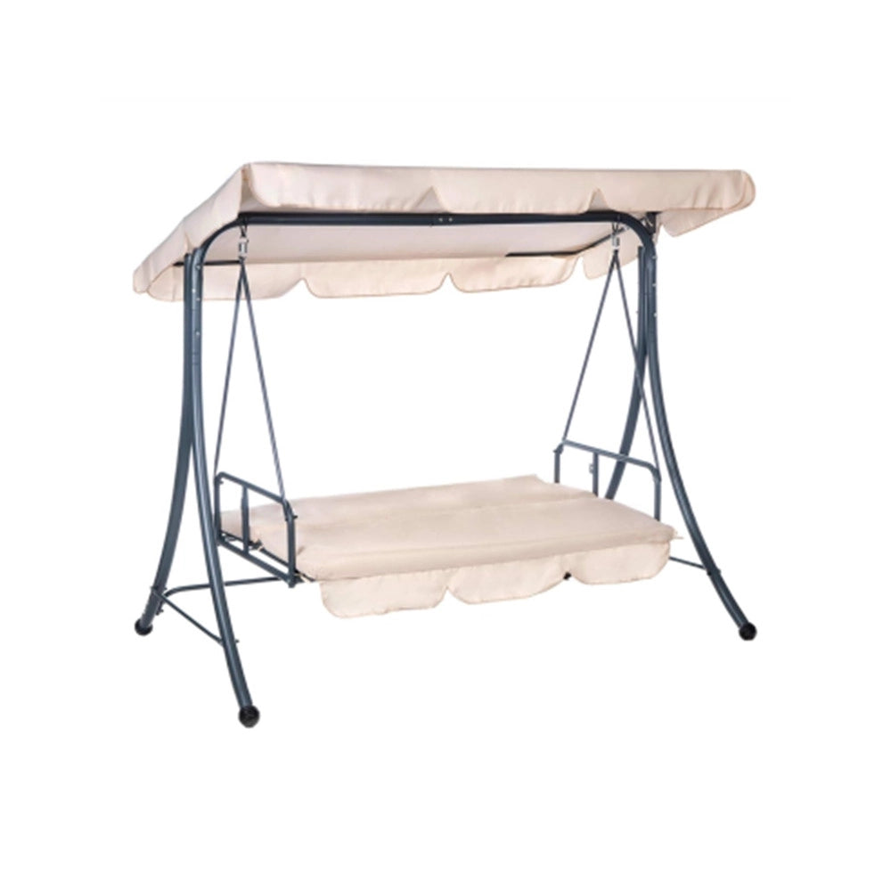 Trade Shop - Dondolo Letto Da Giardino 3 Posti Con Tettuccio Parasole Orientabile Struttura In Acciaio - Beige