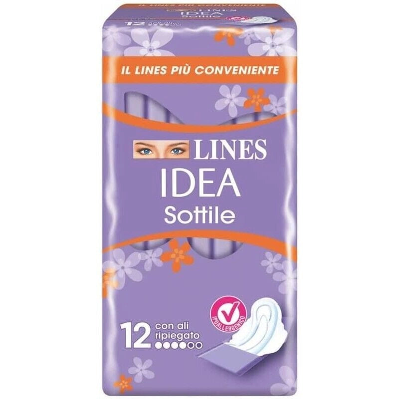 LINES IDEA SOTTILE ASSORBENTI RIPIEGATI CON ALI IN CONFEZIONE DA 12 PEZZI