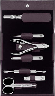 Set manicure a 7 pezzi per pedicure e cura unghie in acciaio inox lucidato a specchio colore blu scuro