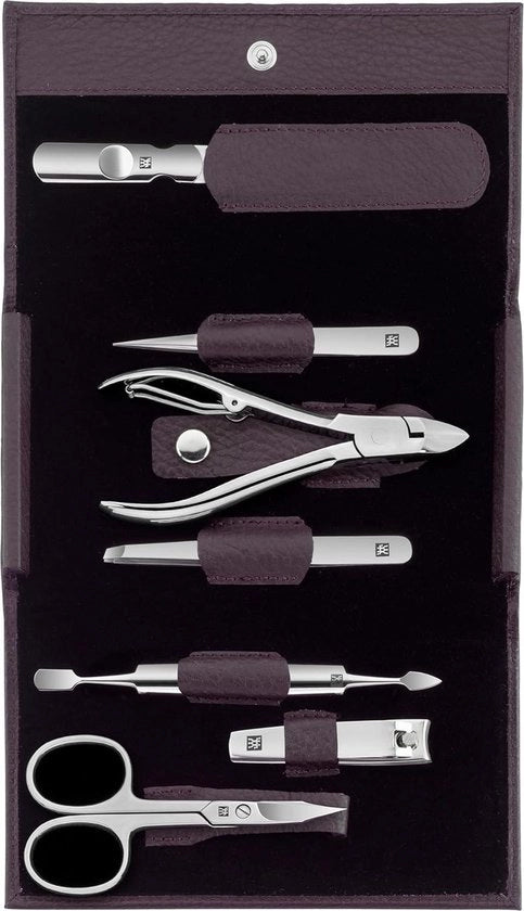 Set manicure a 7 pezzi per pedicure e cura unghie in acciaio inox lucidato a specchio colore blu scuro