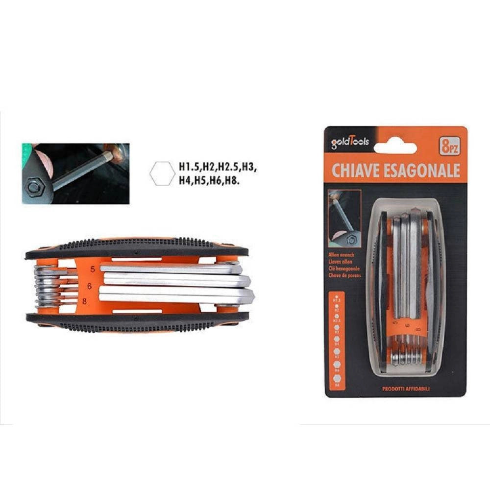 Trade Shop - Set Chiave Esagonale 8 Chiavi Fai Da Te Ferramenta Lavoro Chiavini Pieghevoli -