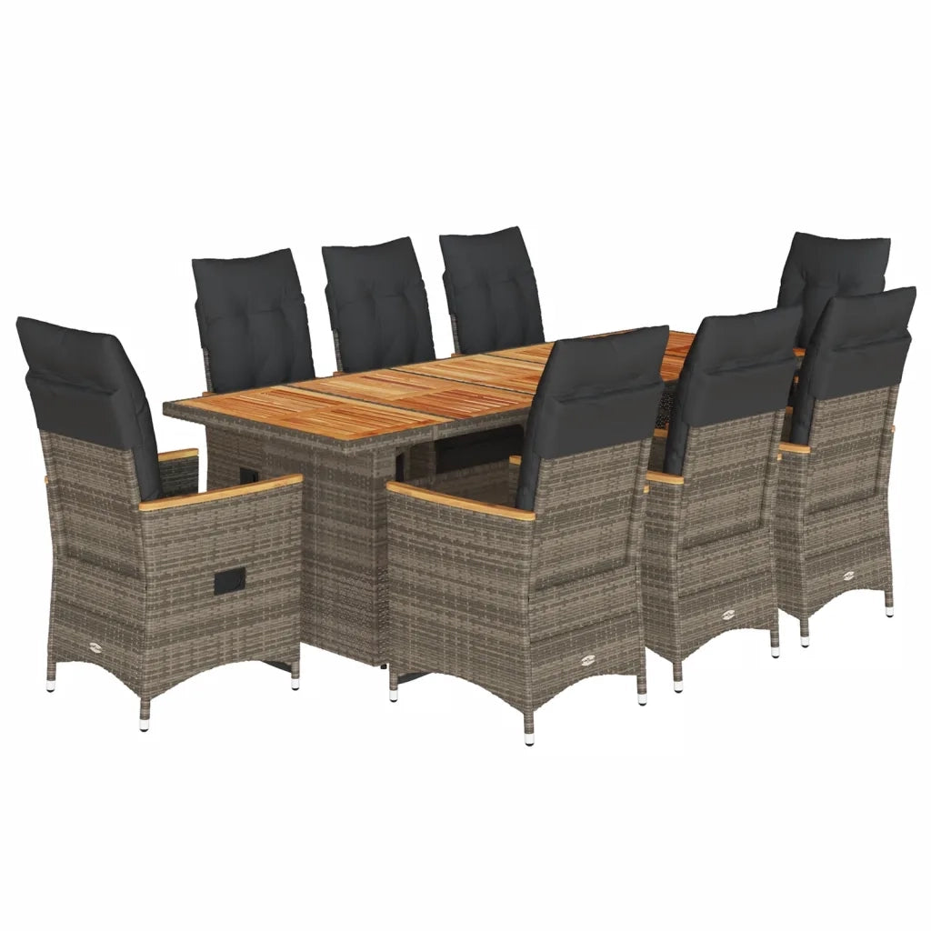 Set BistrÃ² da Giardino 9 pz con Cuscini in Polyrattan Grigio