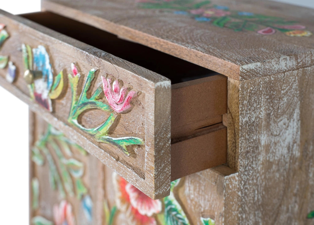 Credenza in legno di mango con dettagli dipinti a mano