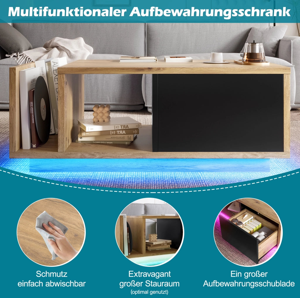 Sideboard multifunzione retro con LED, 99,5 x 53 x 38 cm