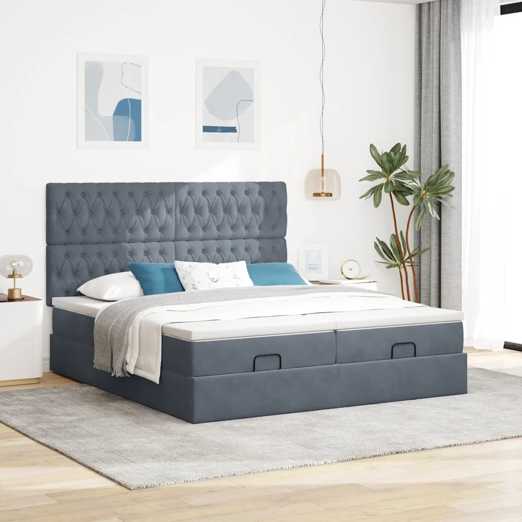 Struttura Letto Pouf con Materassi 200x200 cm Velluto