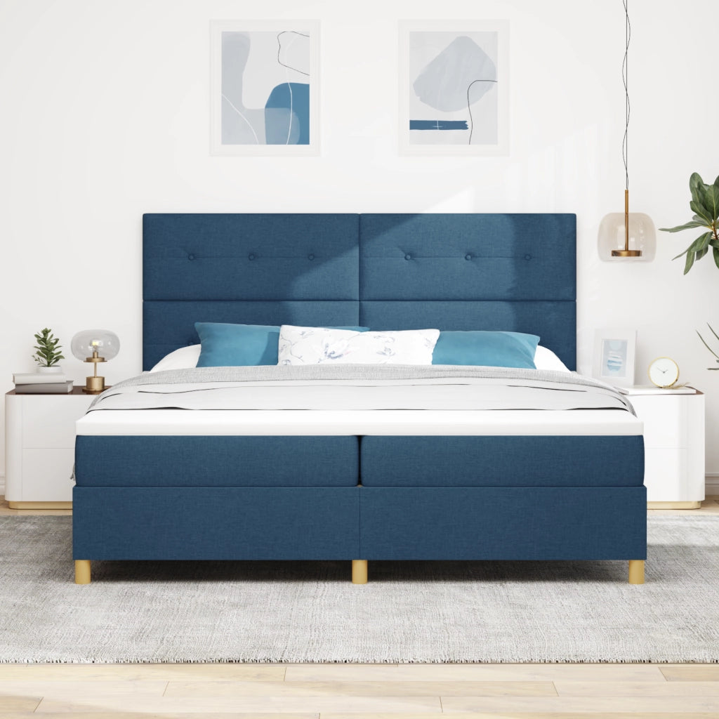 Letto con Box Spring e Materasso Blu 200x200 cm Tessuto