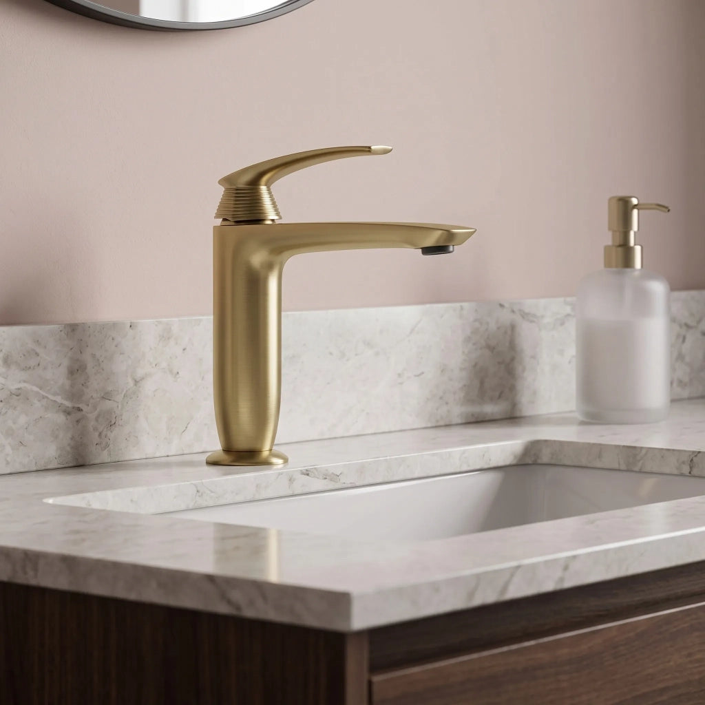 Rubinetto Da Lavabo Premium Rea Como Brush Gold Low