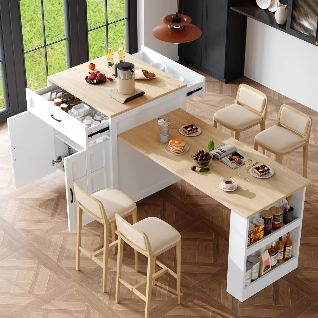 Tavolo da pranzo estensibile con 1 cassetto e vani aperti; per cucina e soggiorno; bianco; 133 × 70 × 93;5 cm