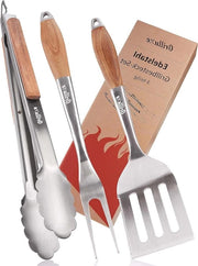 Set di attrezzi per griglia premium - Set di attrezzi BBQ deluxe - legno di acacia acciaio inossidabile - forchetta da griglia extra lunga - spatola da griglia - forchetta da carne - forno da griglia - apripetini integrato attrezzi da BBQ