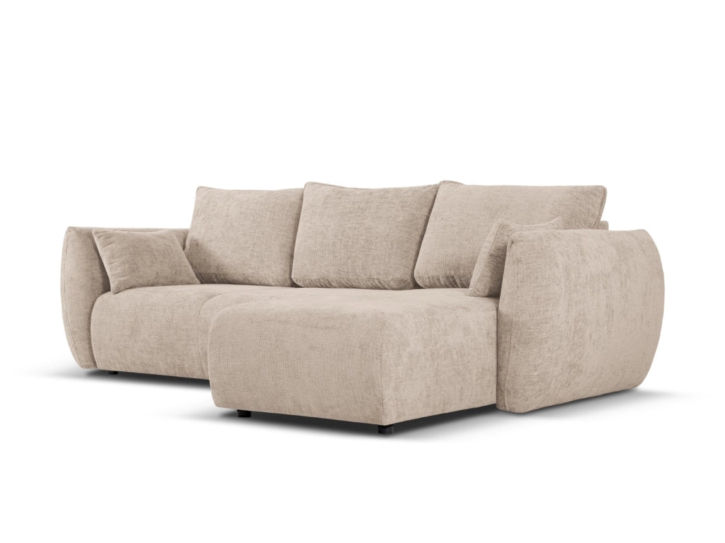 Cosmopolitan Design - Divano convertibile angolare destro con contenitore "Matera" 4 posti in ciniglia beige 