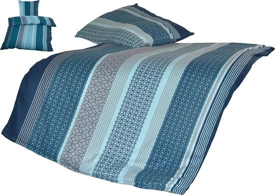 Set di coprifuoco a microfibra, striato, blu, set di coprifuoco a microfibra, accessorio per letto, tessuto a microfibra, set a due pezzi, lenzuolo da letto 135 x 200 cm e cuscino 80 x 80 cm, quadrato geometrico, grigio