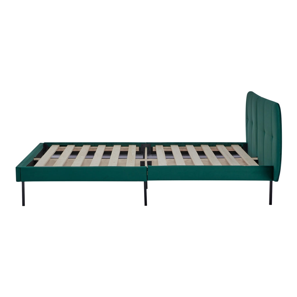 Letto Francese Porvoo con Testiera e Materasso 140x200 cm Rivestimento in Velluto - Verde Scuro [en.casa]