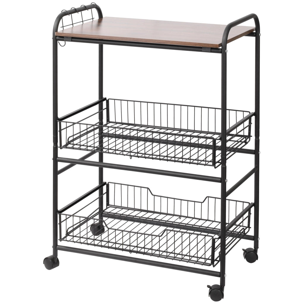 Carrello da cucina 3 livelli ¨C zephmum ¨C 60x38x85,5 cm, noce