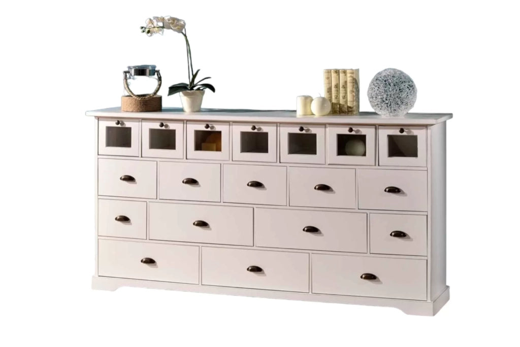 Madia credenza 12 cassetti in legno bianco opaco l.180 p.40 h.90 - Mobili 2G