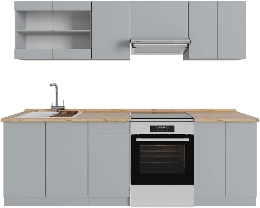 Cucina componibile Optima, Bianco lucido/bianco, 270 cm senza piano di lavoro, adatto per disposizione e ampliamento personalizzati