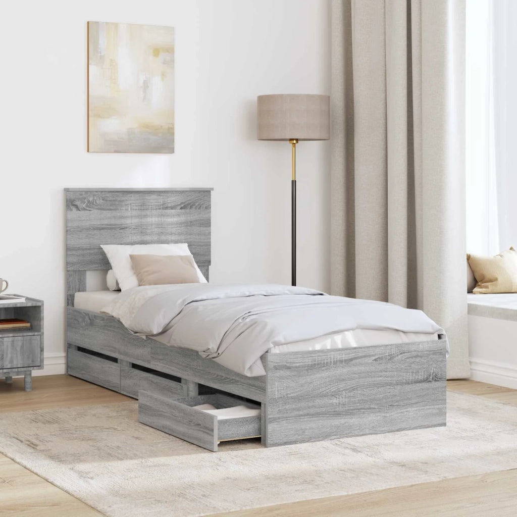 Struttura del letto con cassetto Grigio Sonoma 75 x 190 cm